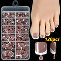 Box of 120 French white tip artificial toenails in nude colours, square short shape.