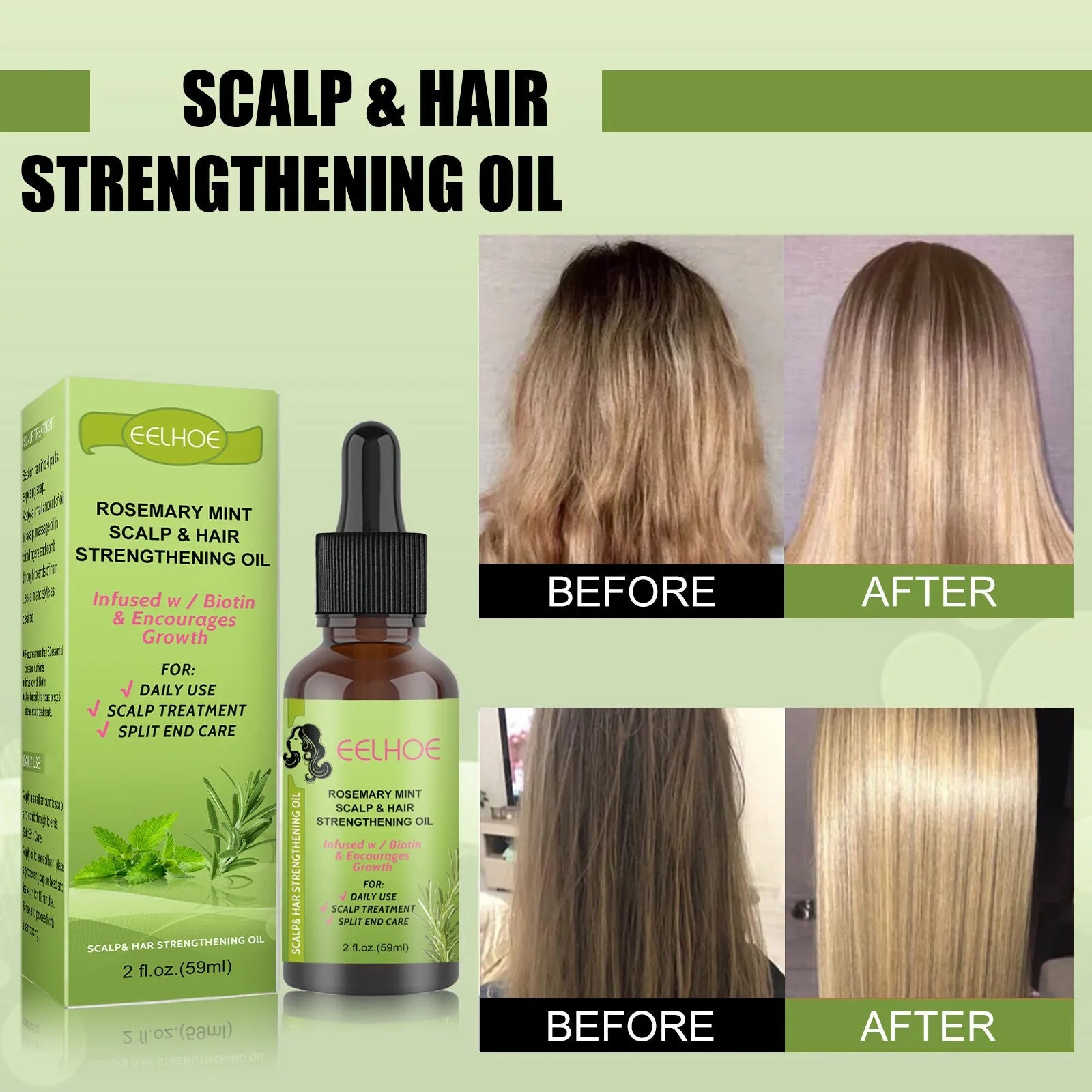 59ml bottle of Rosemary Mint Hair Growth Fluid for scalp massage and hair nourishment