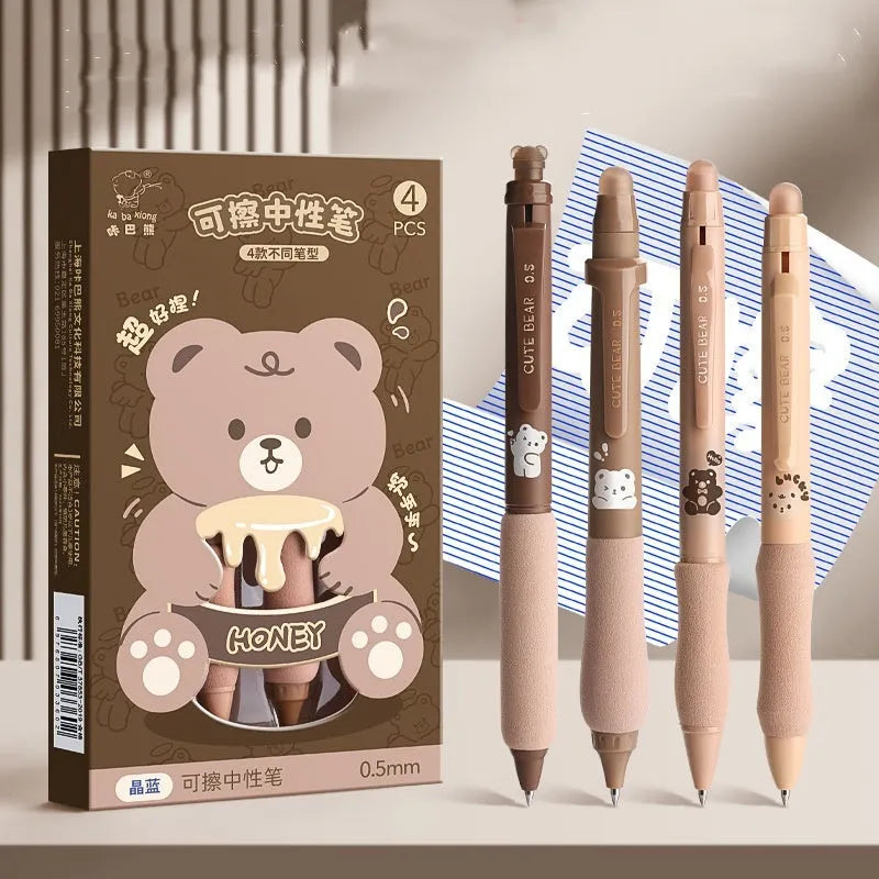 Cartoon-themed erasable gel pen with 0.5mm tip and friction eraser in various designs