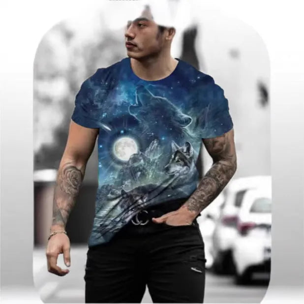 Men's retro 3D animal print short-sleeved T-shirt in thin bird eye cloth polyester fabric
