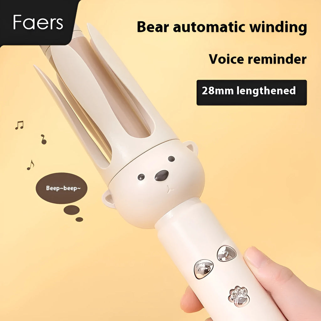 Beige automatic hair curler with negative ion technology and lazy curling function