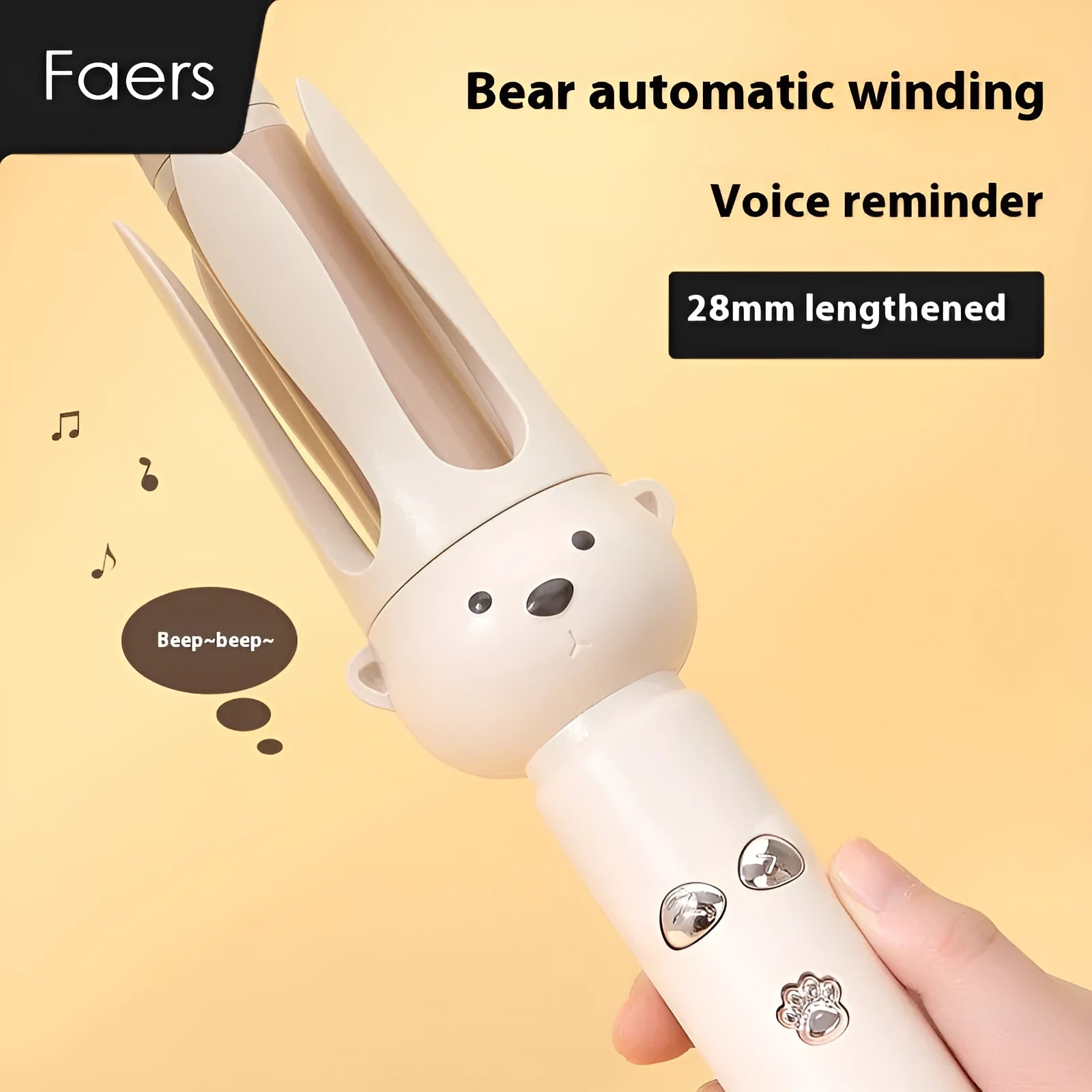 Beige automatic hair curler with negative ion technology and lazy curling function