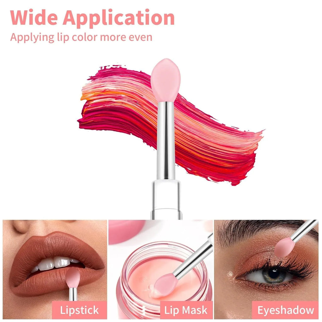 Set of reusable silicone lip brushes with protective caps in various colours