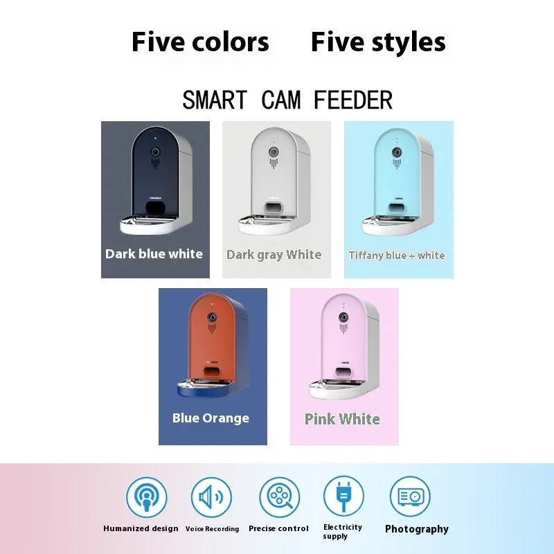 Smart automatic pet feeder with remote app monitoring in multiple colour options