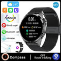 Black Bluetooth smartwatch with TFT touch screen showing health metrics display