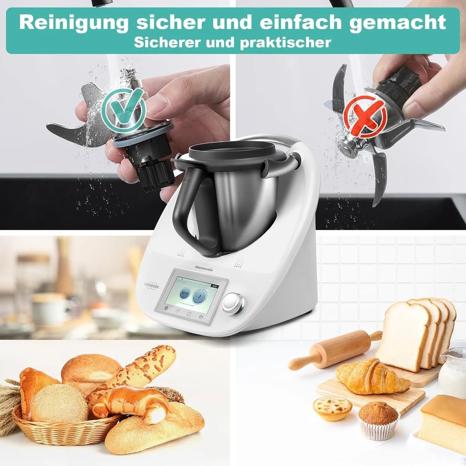 Stainless steel dough knife with ceramic blade for Thermomix TM6 and TM5 mixing machines