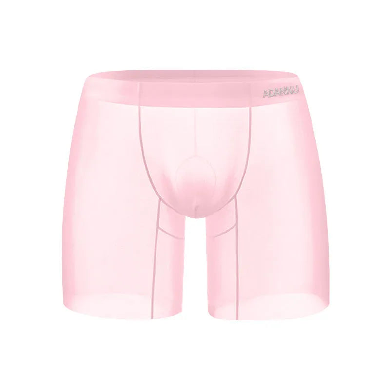 Ice silk men's boxers in solid orange, pink, or red colours with low waist design