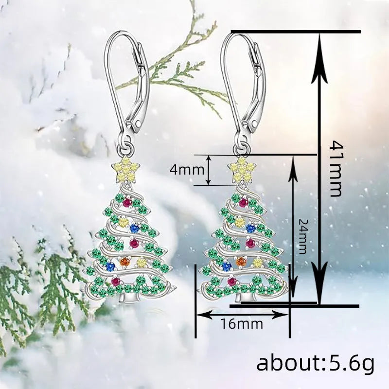 Women's Christmas tree earrings with star pendant in white gold colour