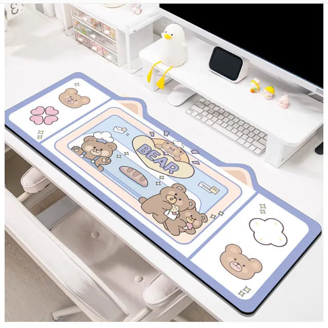 Oversized desk pad mouse mat with natural rubber base in Pink Bunny, Purple Bear or Purple Kitten solid colour designs