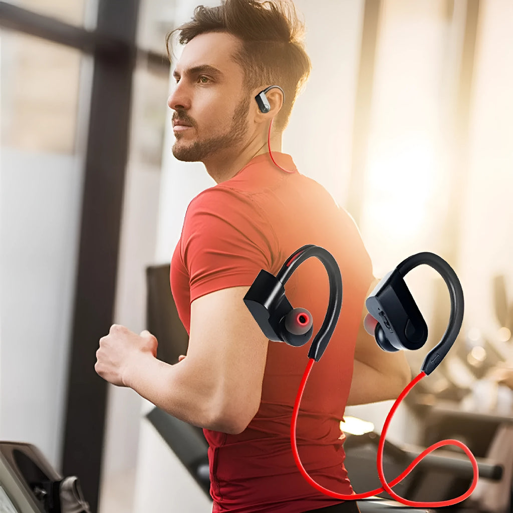Wireless neckband Bluetooth earphones in black colour with USB charging cable