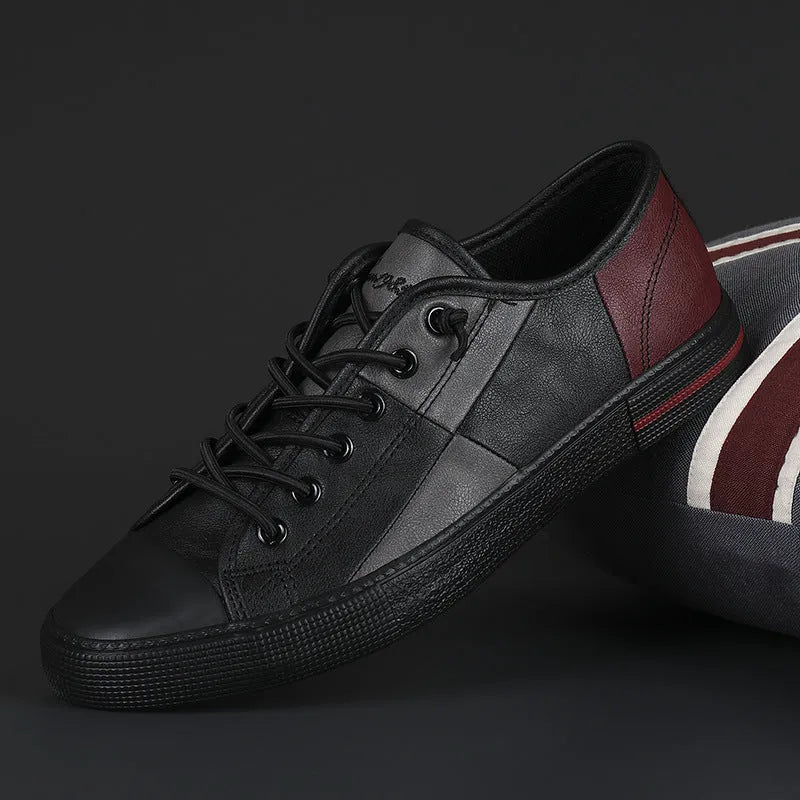 Men's flat heel leather shoes with round toe and elastic band in colour matching designs