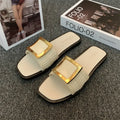 Women's casual flat slippers in apricot, black, or khaki with a waterproof PVC sole.