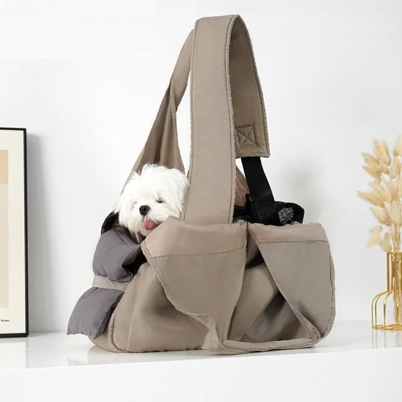 Apricot cloth pet summer handbag with medium 41x16x28 cm dimensions for dogs and cats