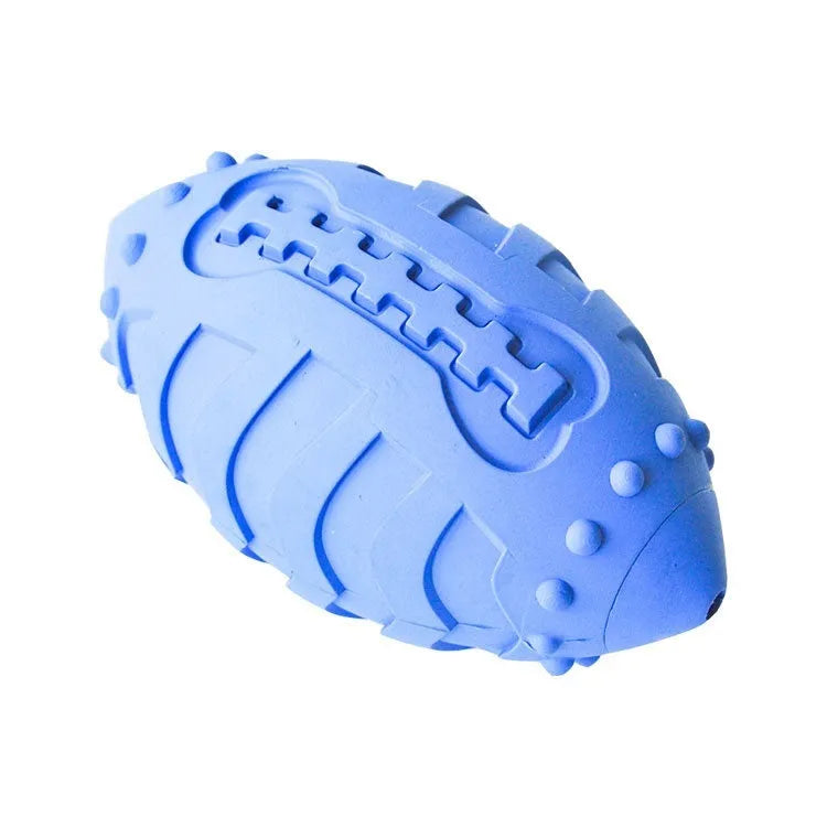 Light green thickened rubber rugby ball dog toy with bite-resistant construction.