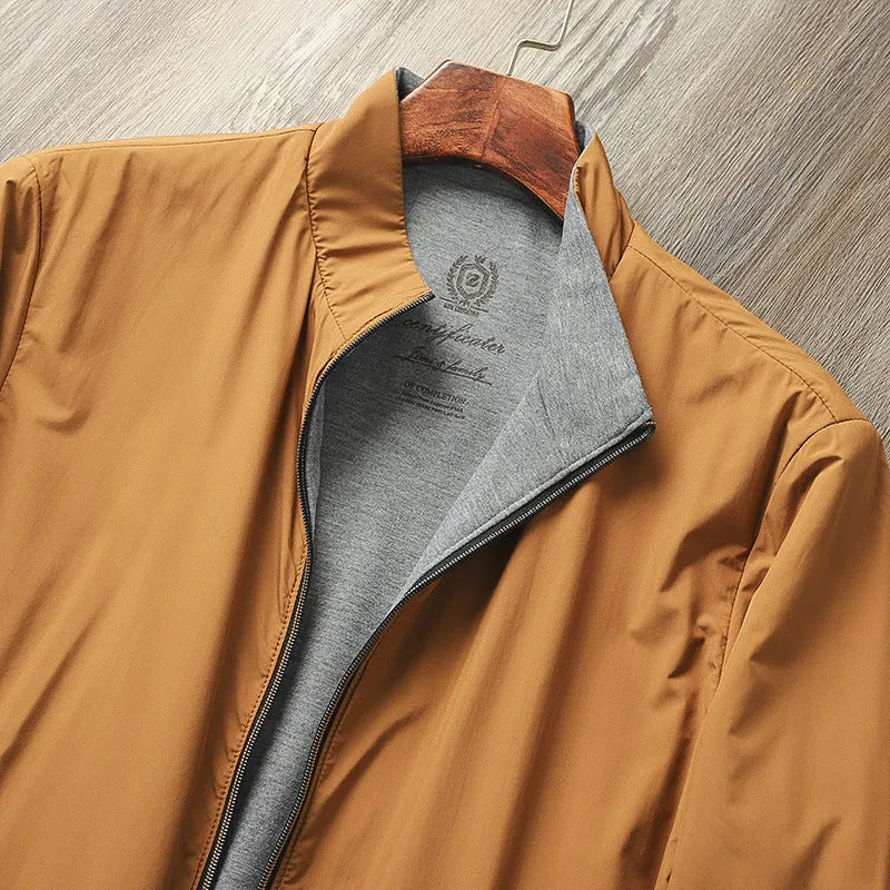 Men's simple stand collar jacket in Army Green, shown in a regular fit for business casual wear.