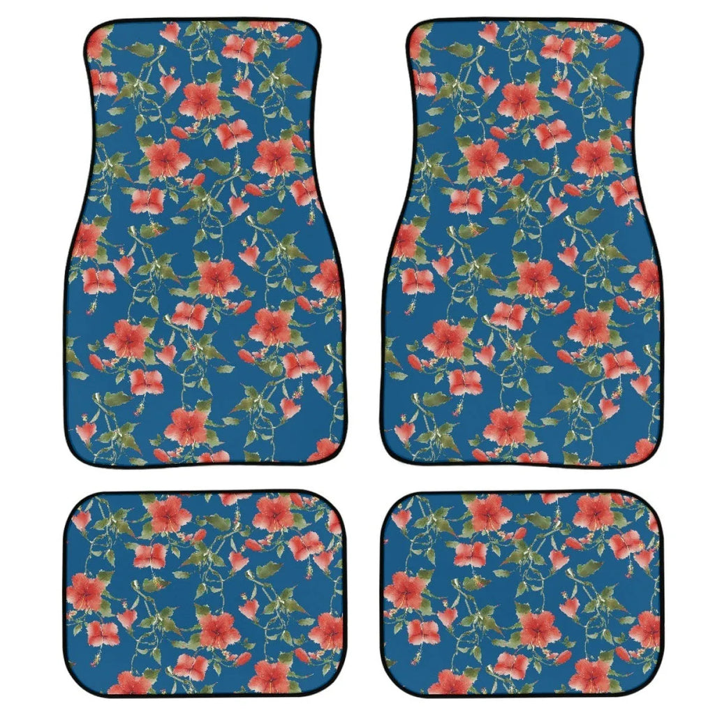 Black four-piece rubber car foot mat set showing textured surface and 20mm thick edge.