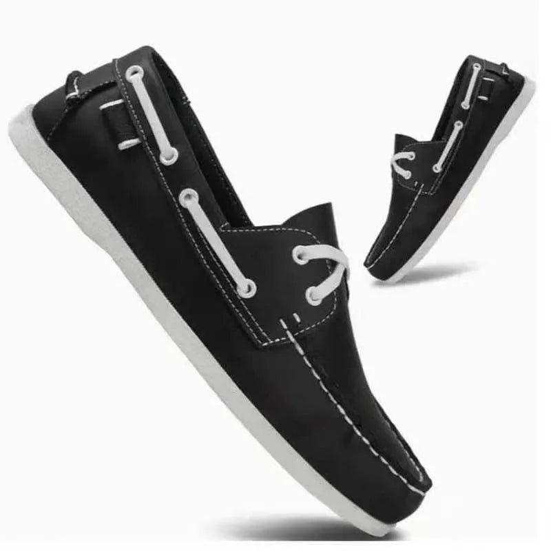 Men's British style casual shoes with flat heel and round toe in artificial PU material