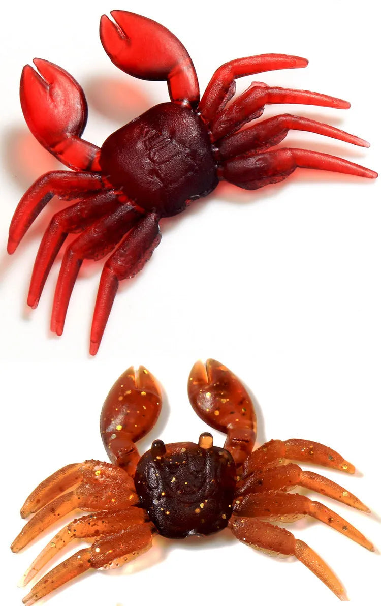 PVC soft plastic crab fishing lure in red and brown colours, measuring 8cm in length.
