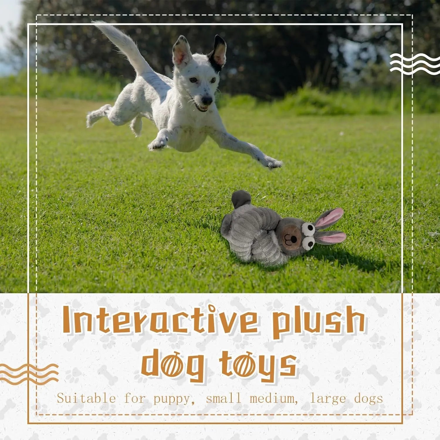Brown, grey, and yellow plush stuffed dog toys with a foldable design.