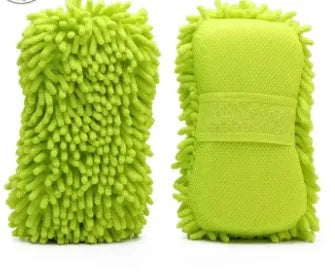 Silver green chenille microfiber car wash sponge measuring 14 by 25 centimetres