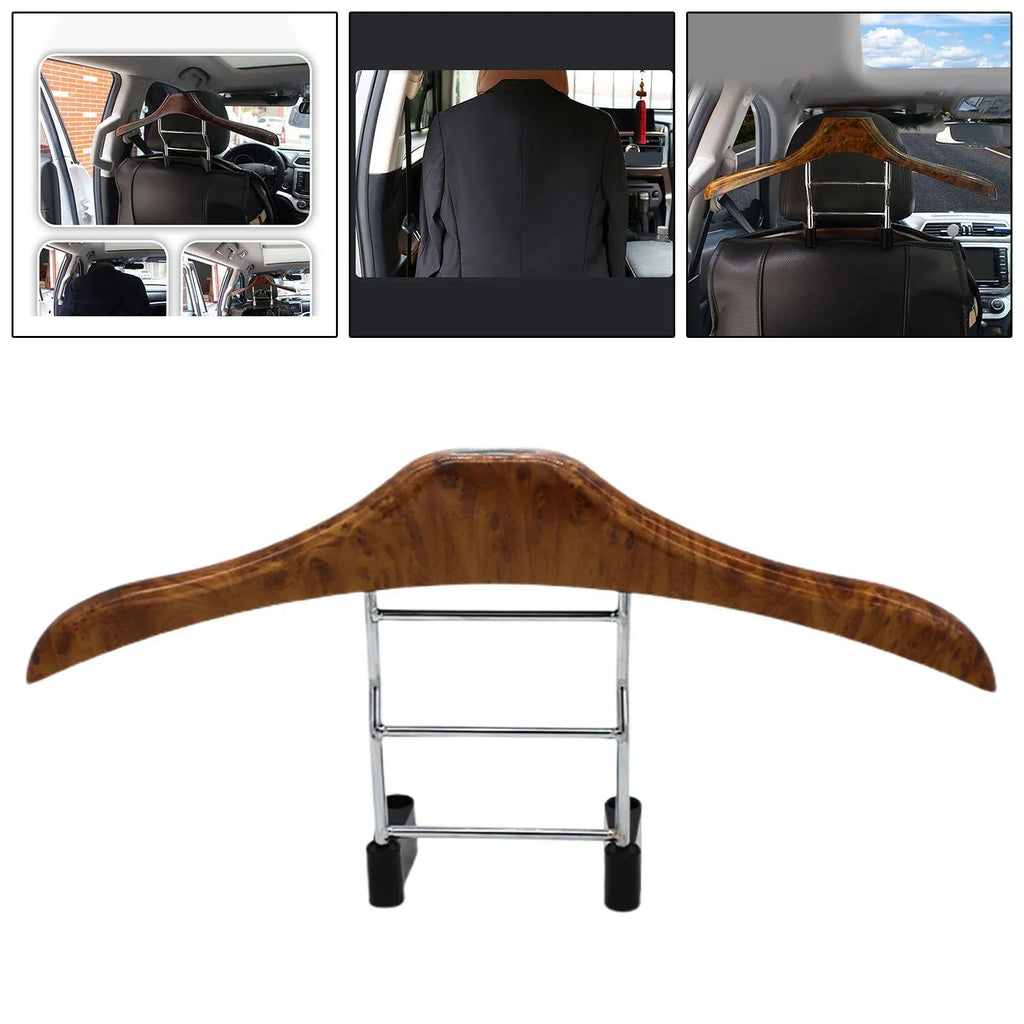 Wood yellow stainless steel car mounted clothes hanger with detachable hook for suits and coats