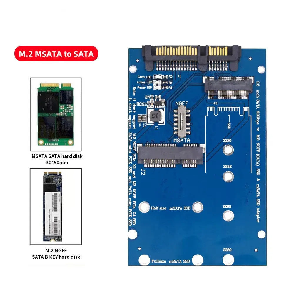 SATA3 to M.2 NGFF mSATA SSD conversion adapter card in black or blue colour