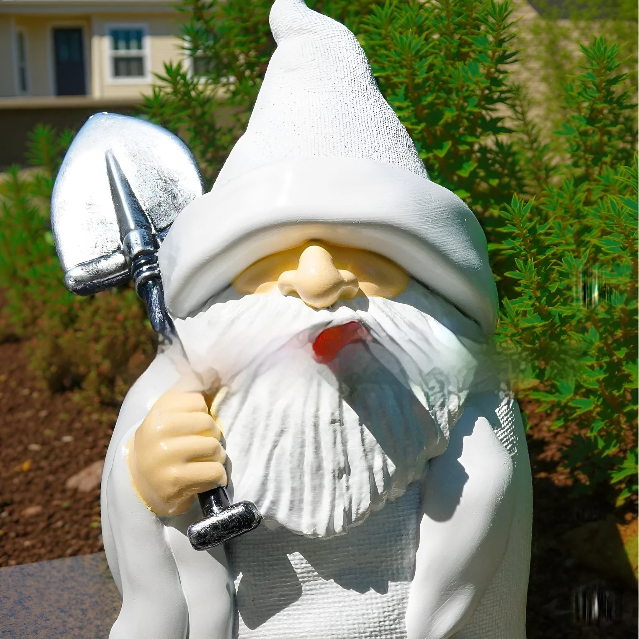 Christmas garden smoking shovel dwarf resin craft ornament for outdoor decoration