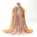 Lightweight chiffon bubble towel texture scarf for women in a summer colour, showing its length.