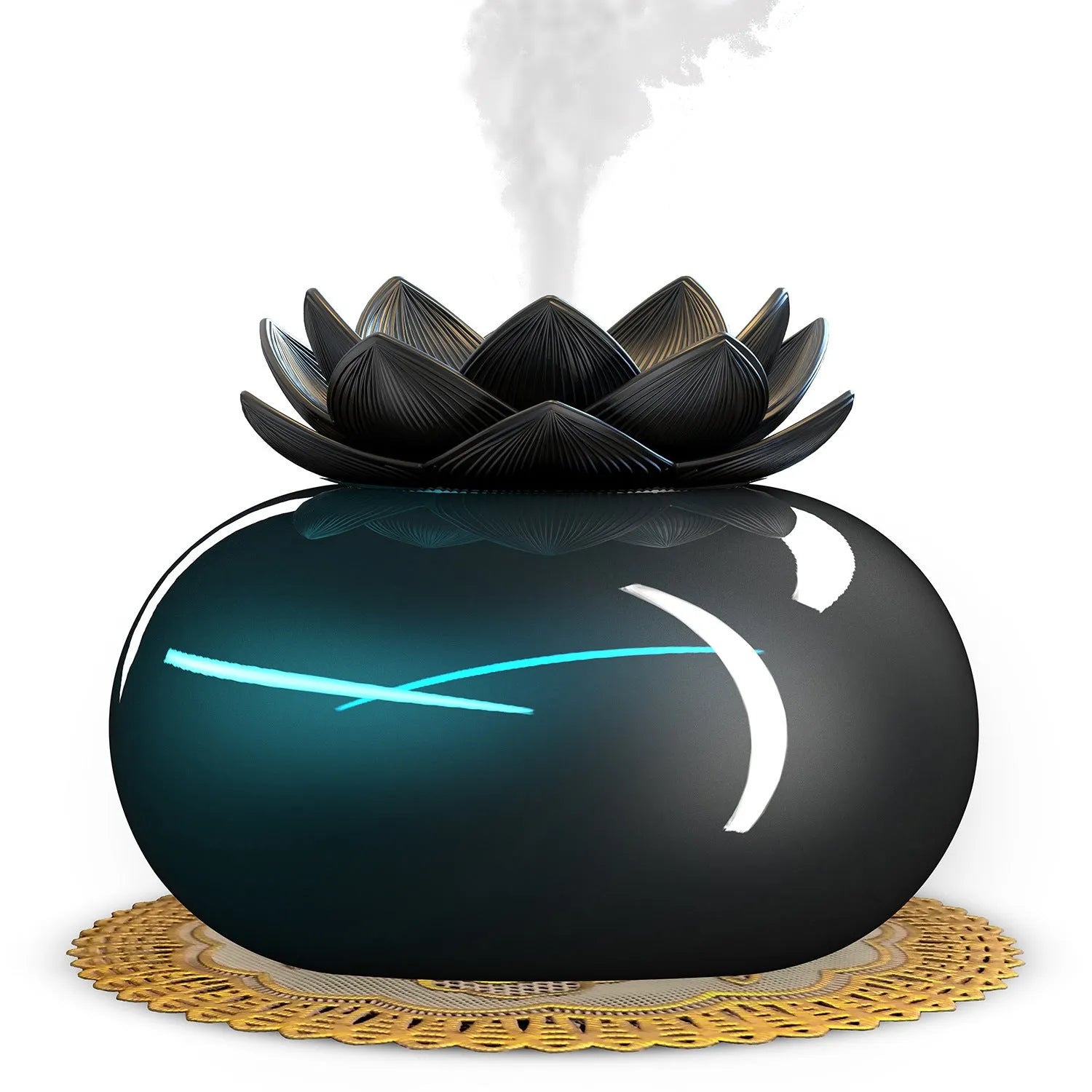 Pure black lotus aromatherapy humidifier with USB cable and round ceramic diffuser
