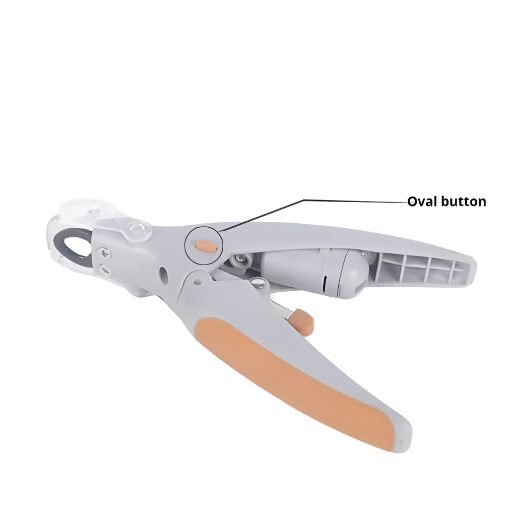 Dog nail trimmer with LED light, imitation blood line indicator, and visual confirmation screen
