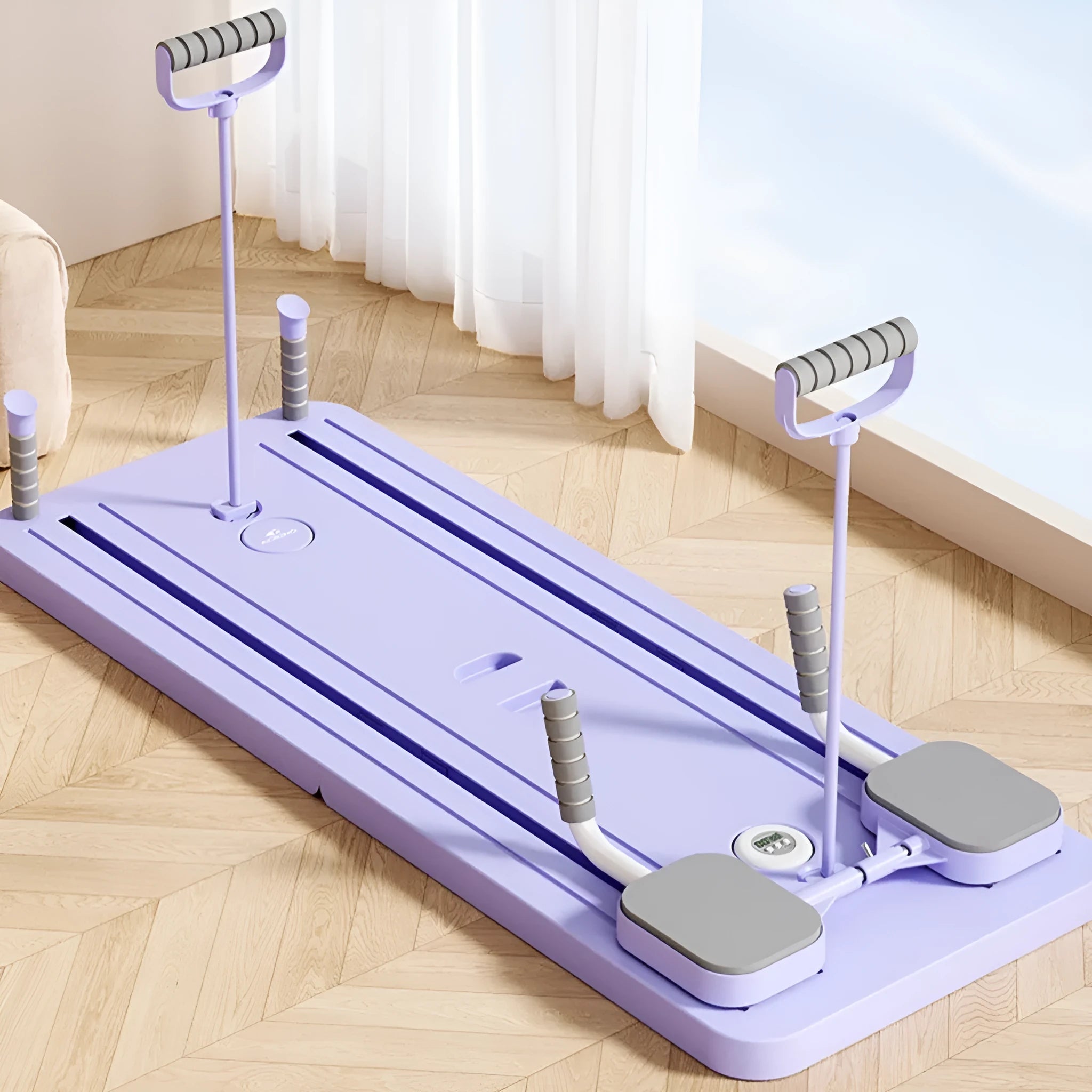 Standard purple abdominal wheel fitness board with automatic rebound mechanism on a multi-functional PP platform.