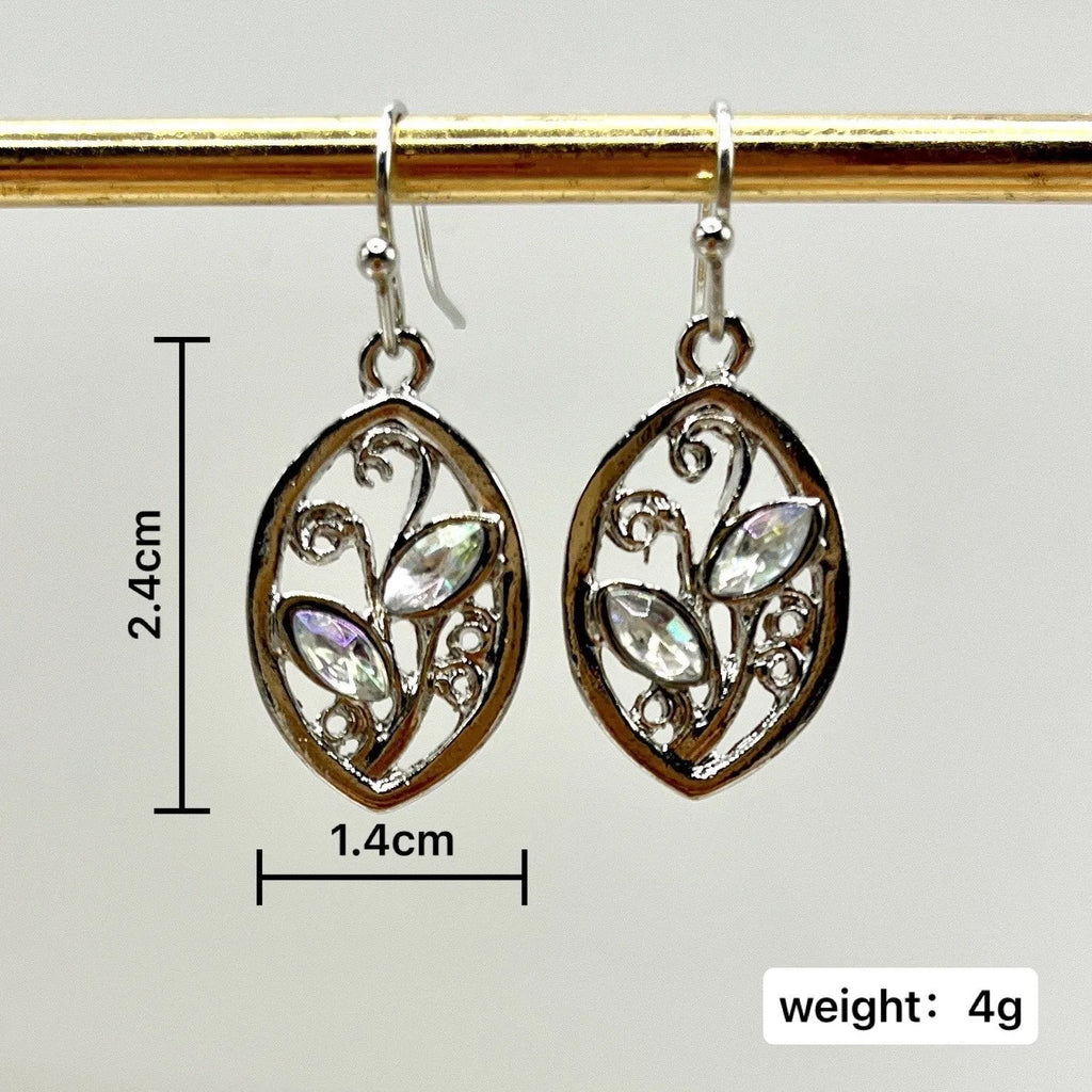 Silver colour leaves embedded colourful moonstone earrings for women with alloy construction