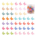 Assortment of 50 small glitter butterfly hair claw clips in 14 different colours on a white background.