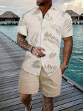 Men's Hawaiian shirt and shorts set with 3D printed tropical pattern design