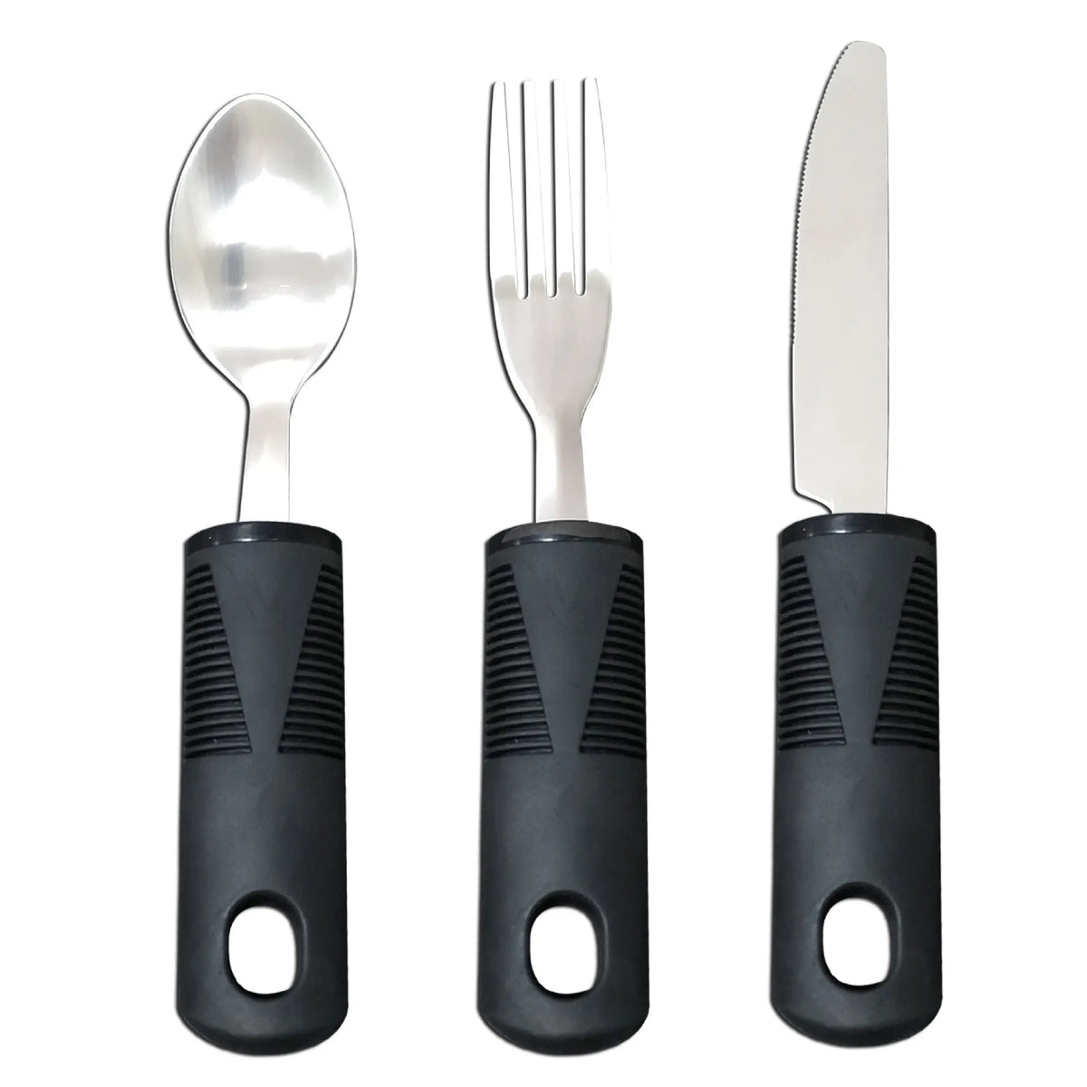 Stainless steel adaptive cutlery with rubber handles in anti-shake design for elderly food aid