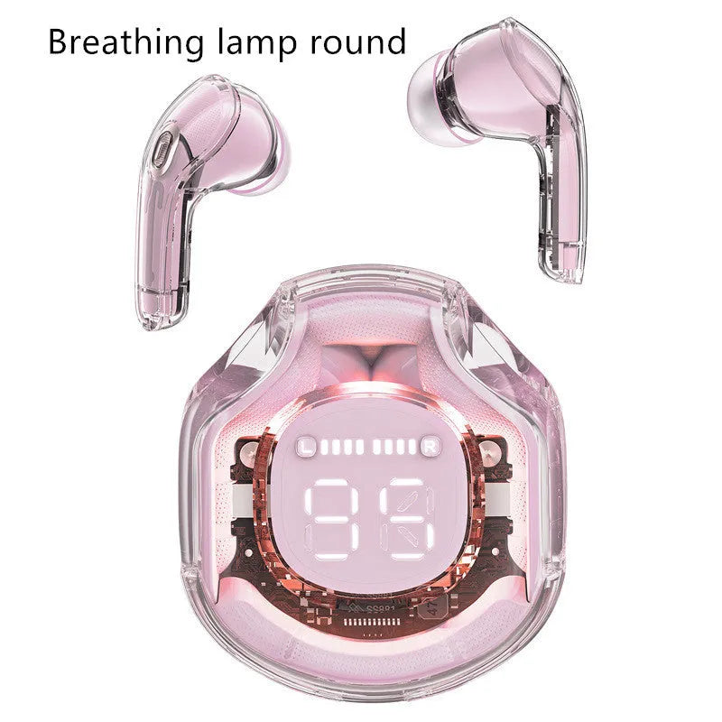 Transparent warehouse wireless Bluetooth headset in black, white, pink, sky blue or violet colours
