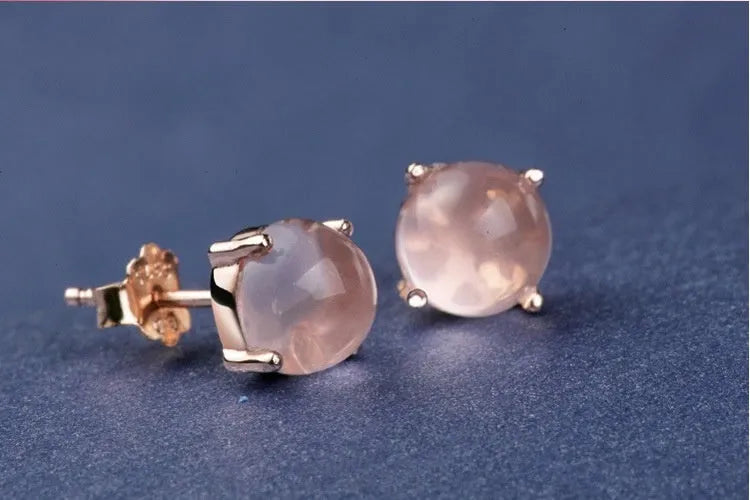 Women's rose gold drop shape stud earrings with synthetic ross quartz crystal inlay, Korean-style minimalist design