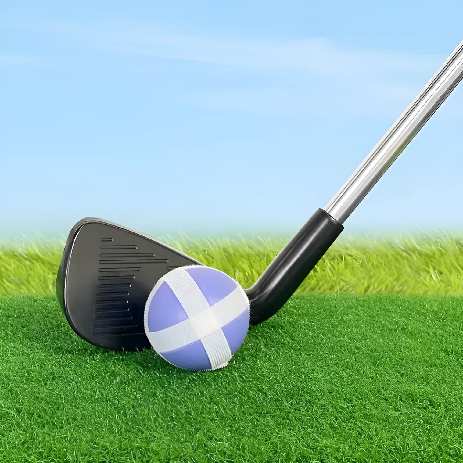 Metal golf club set showing adult and children's sizes for outdoor practice and recreational sports