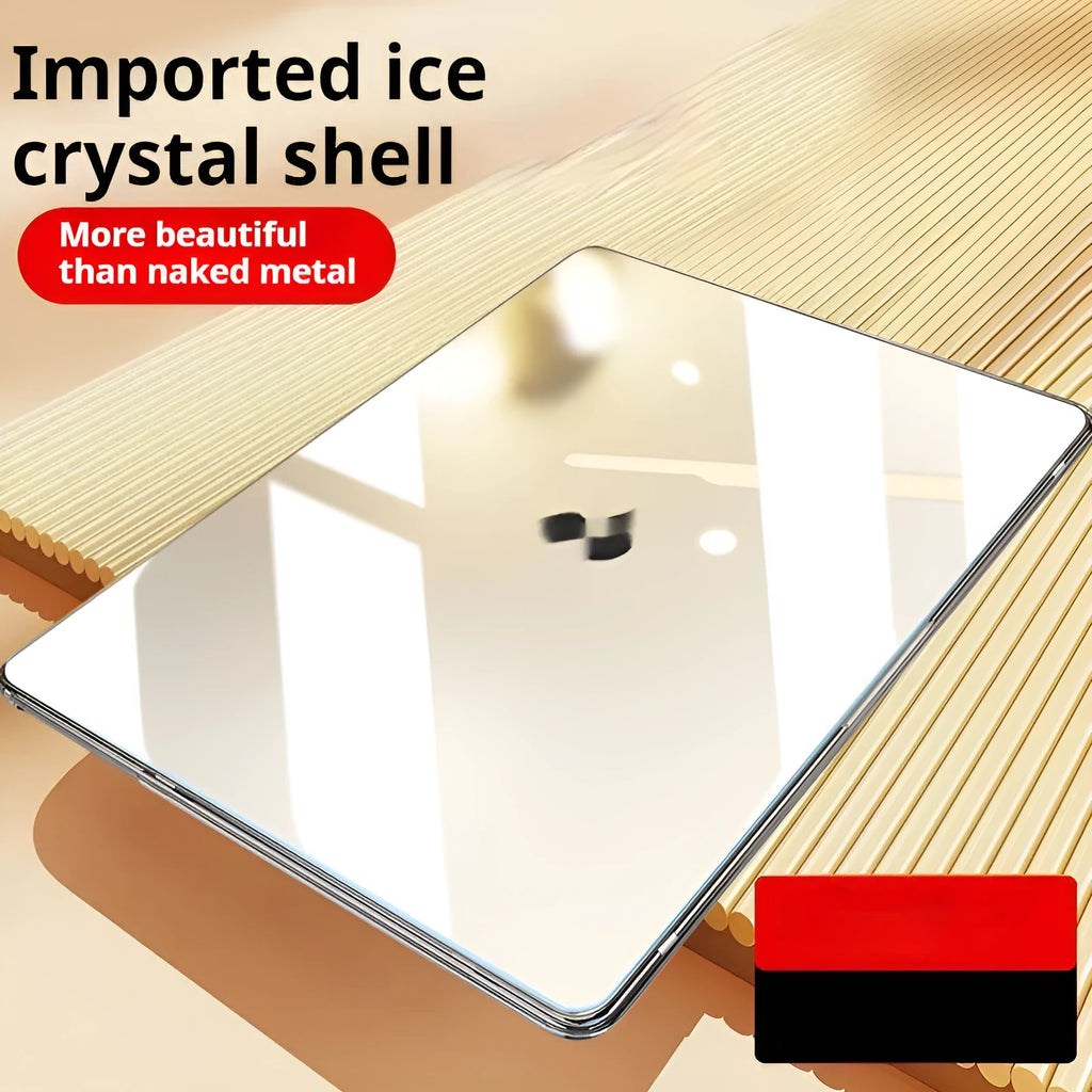 Transparent plastic protective shell case for MacBook Air and Pro laptops on a table