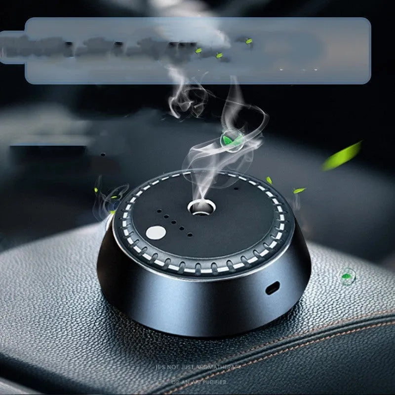 Black metal USB car aroma diffuser with 30ml capacity and compact design