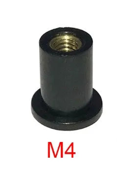 Motorcycle windshield brass rubber nut fastener kit with 10 pieces in M4, M5 and M6 thread sizes