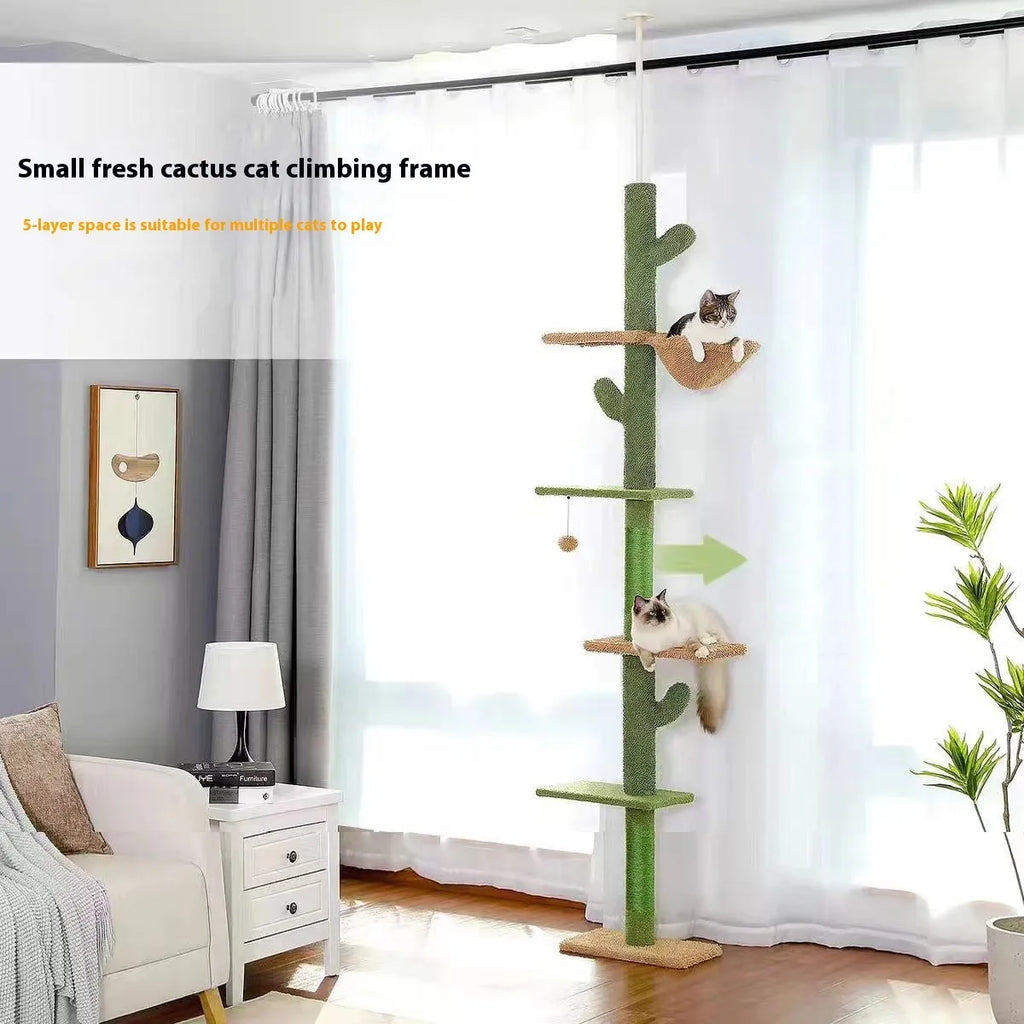 Solid wood cat climbing frame with integrated scratch board and cactus cat nest, dimensions 40x25x240cm