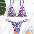 Women's floral print polyester swimsuit with triangle top and matching briefs