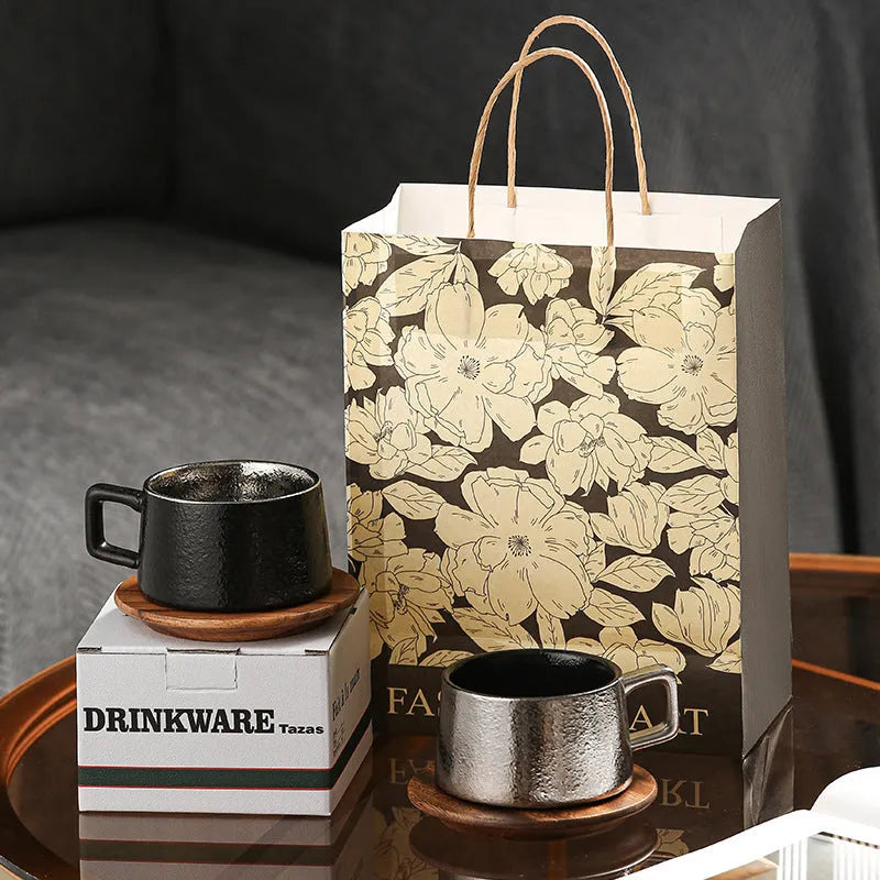 Office afternoon tea tumbler coffee cup gift set with metallic-plated gift box and 250ml irregular-shaped cup