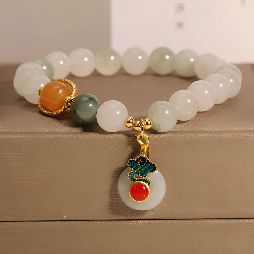 Ice jade women's bracelet with pearl accents and Xiangyun peace jade buckle design