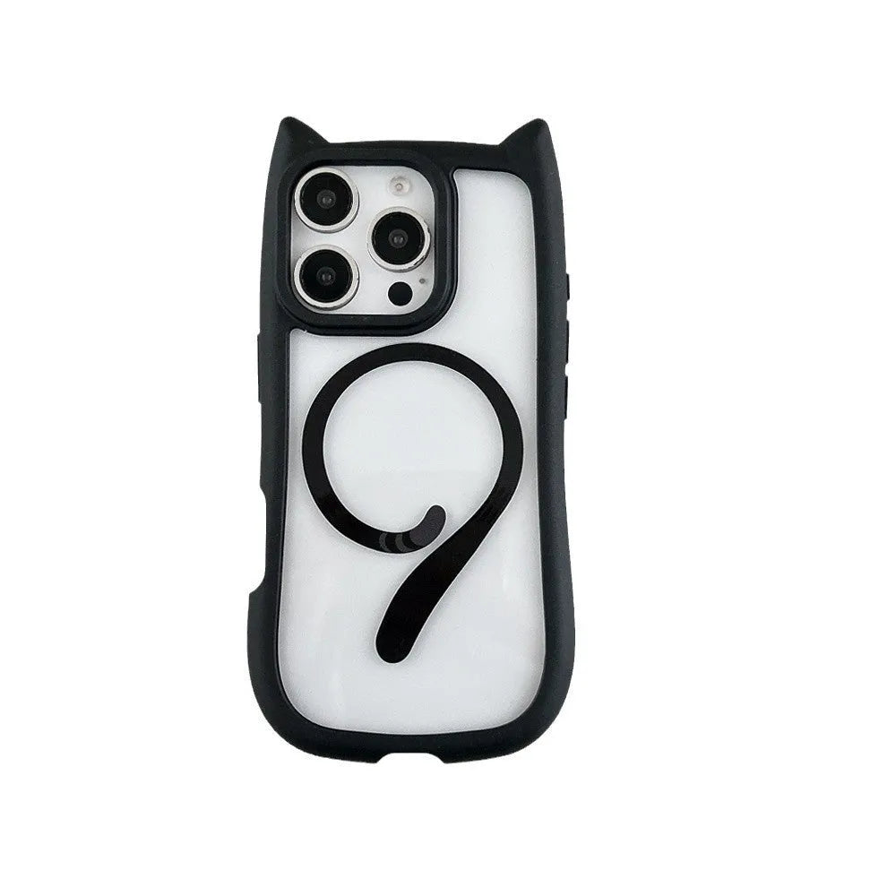 Transparent acrylic TPU phone case for iPhone 17 showing magnetic suction and shockproof design