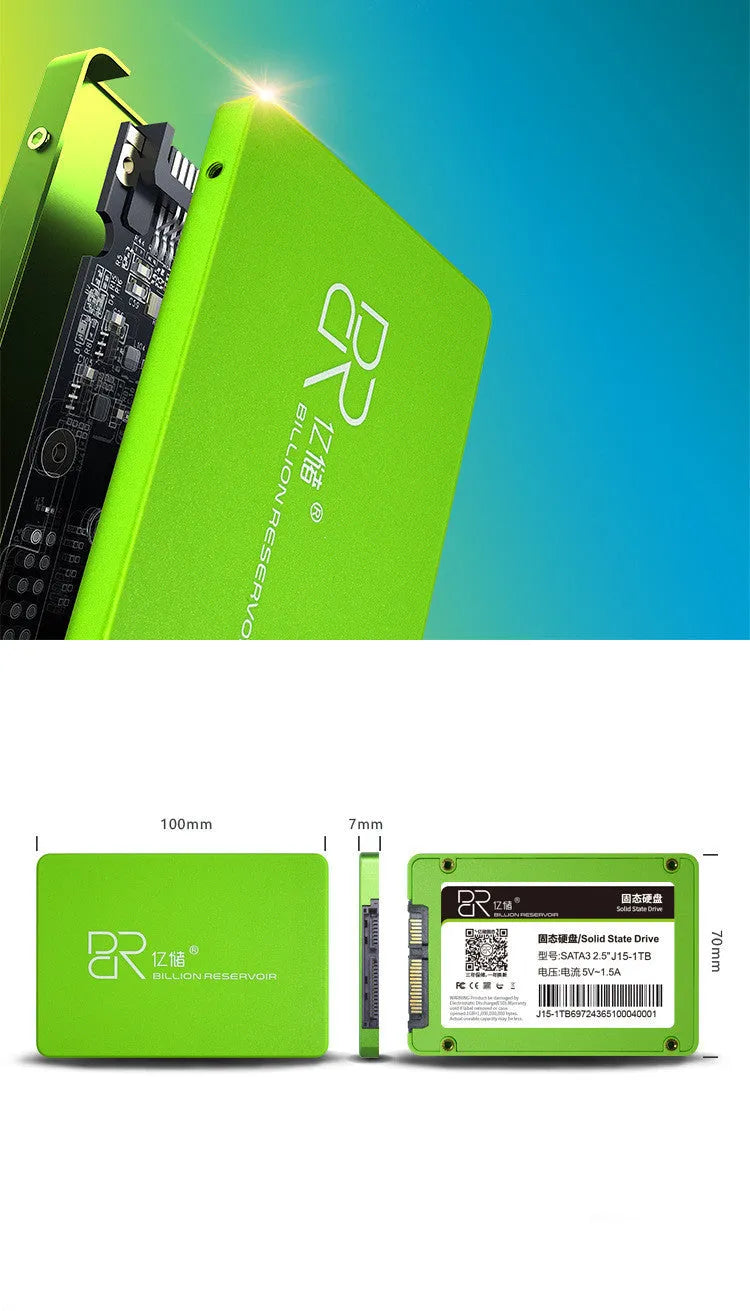 Personalised desktop notebook solid state drive in black plastic casing with SATA3.0 interface