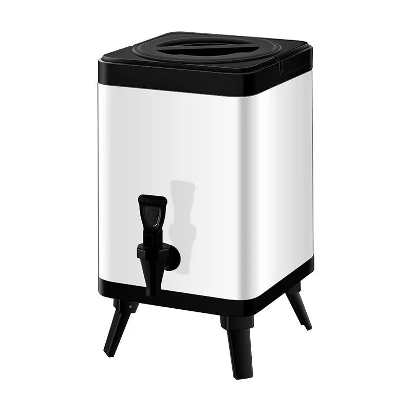Silver stainless steel square lock milk tea bucket with 8 litre capacity for commercial catering