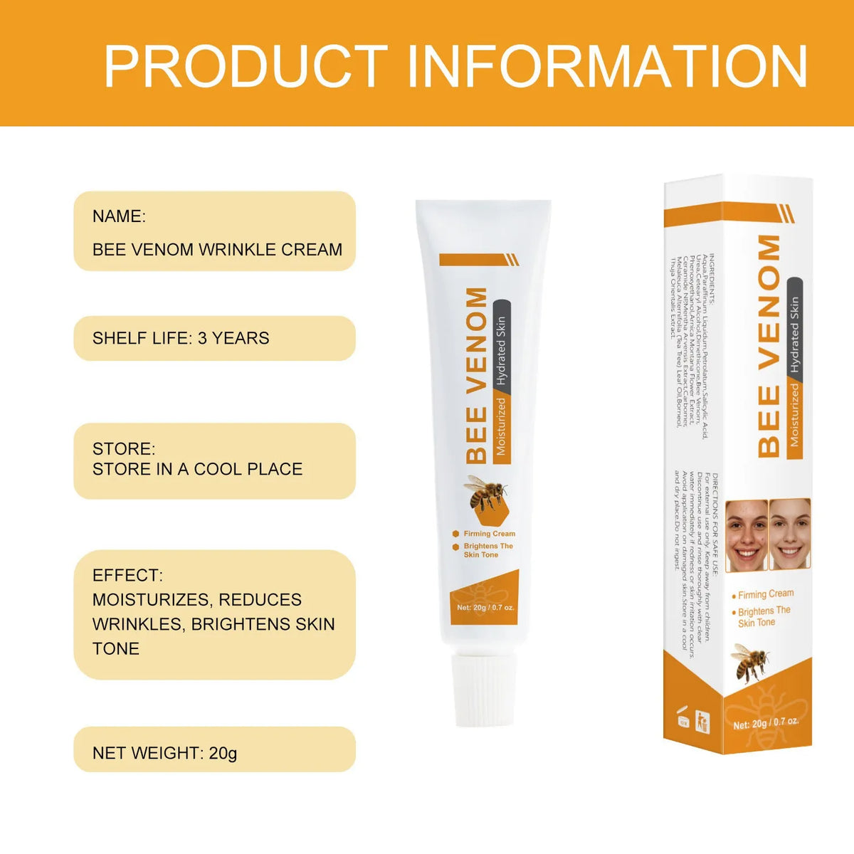 BEE facial neck cream 20g in packaging with specification code FP-A024