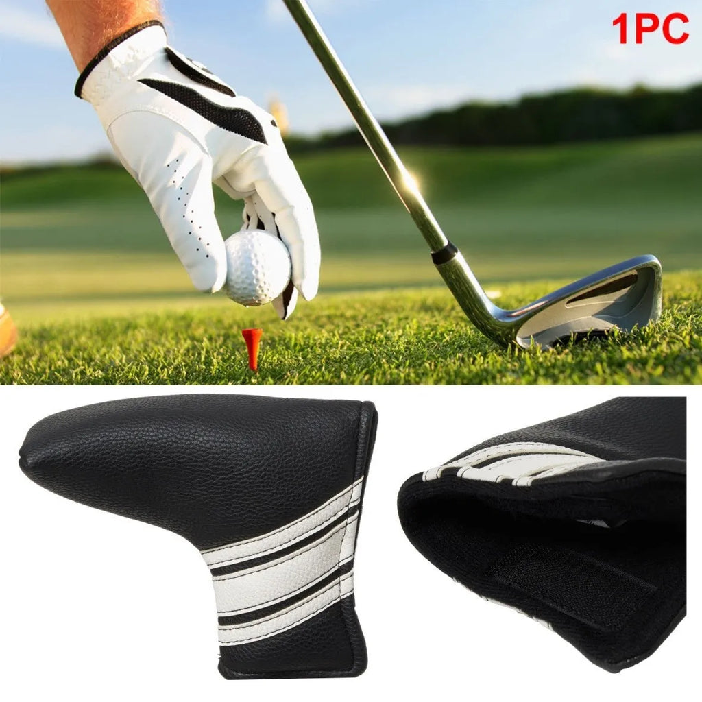 Black PU leather golf club head cover for putter and push rod protection
